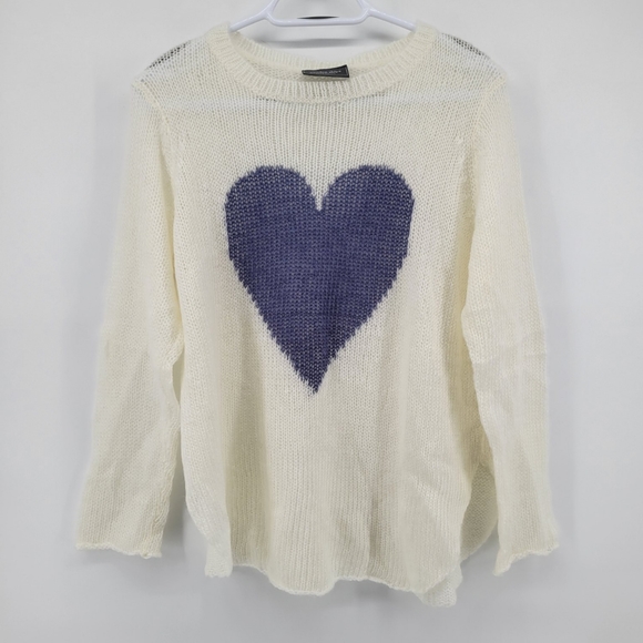 Wooden ships heart loose knit wool mohair crewneck sweater S/M - Picture 1 of 9